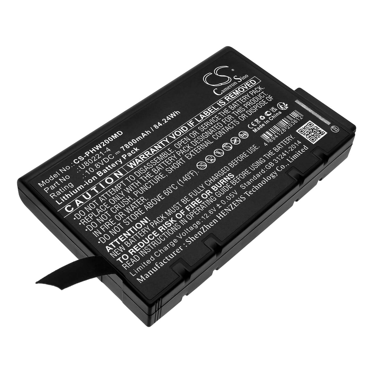 10.8v, Li-ion, 7800mah, Medical battery Fits Phillips 860306, 860310, 84.24wh Medical Cameron Sino Technology Limited (Medical)   