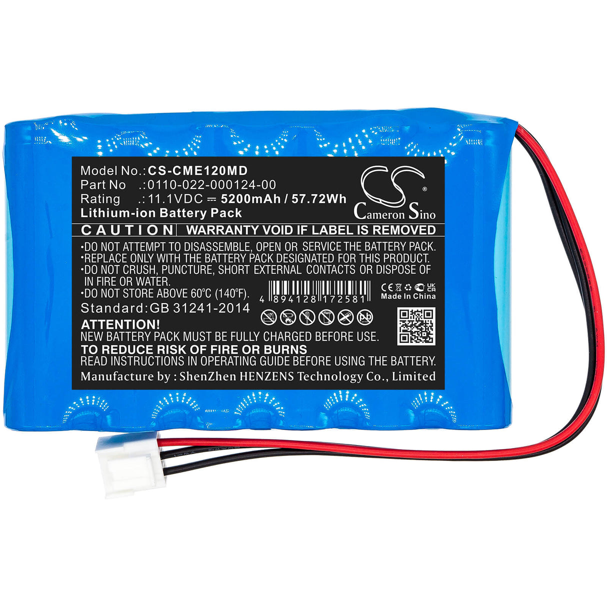 11.1v, 5200mah, Li-ion Battery Fit's Comen, Cm-1200a Ecg, 57.72wh Medical Cameron Sino Technology Limited (Medical)   