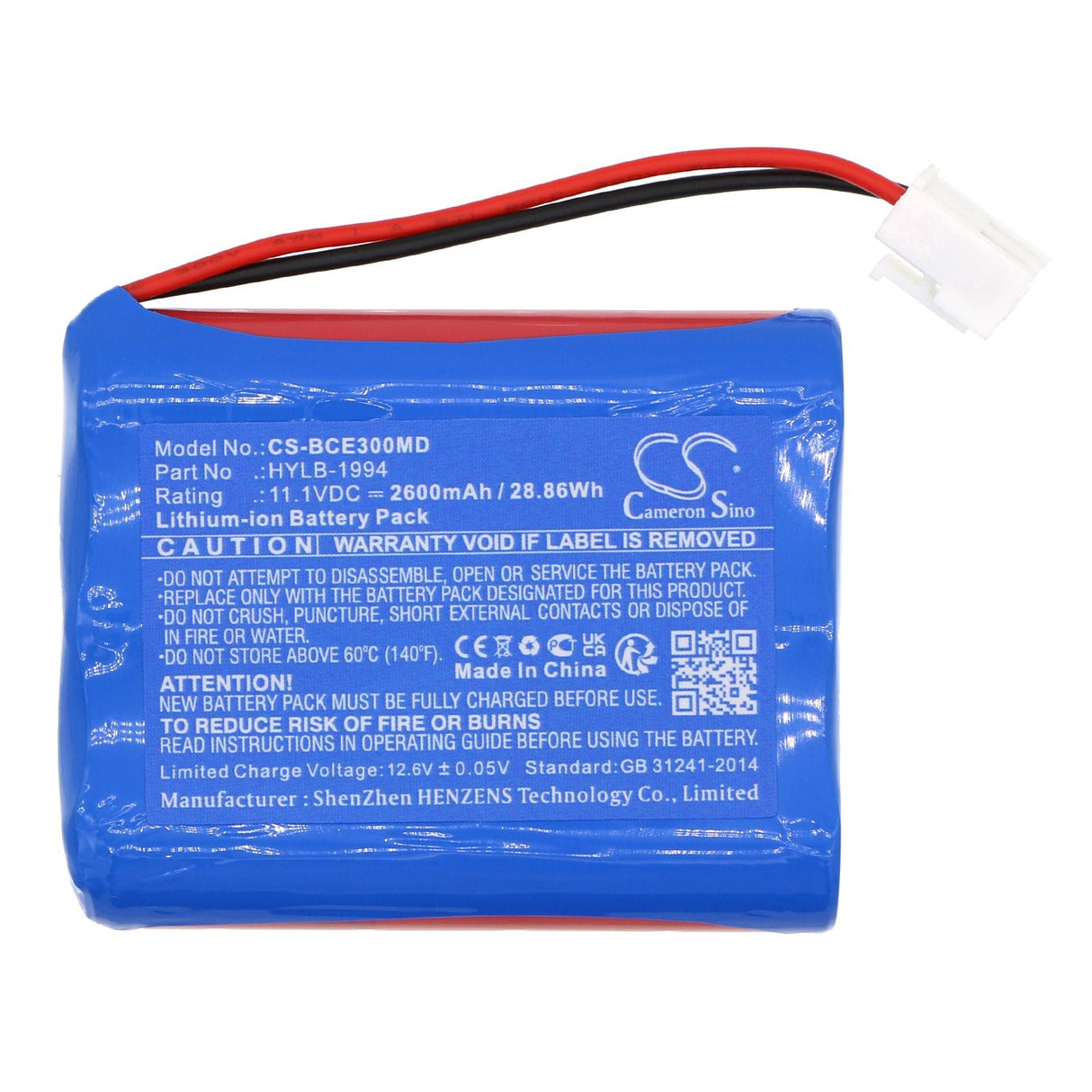 11.1V, Li-ion, 2600mAh, Battery fits Biocare, Ie101, Ie3000, 28.86Wh Medical Cameron Sino Technology Limited (Medical)   