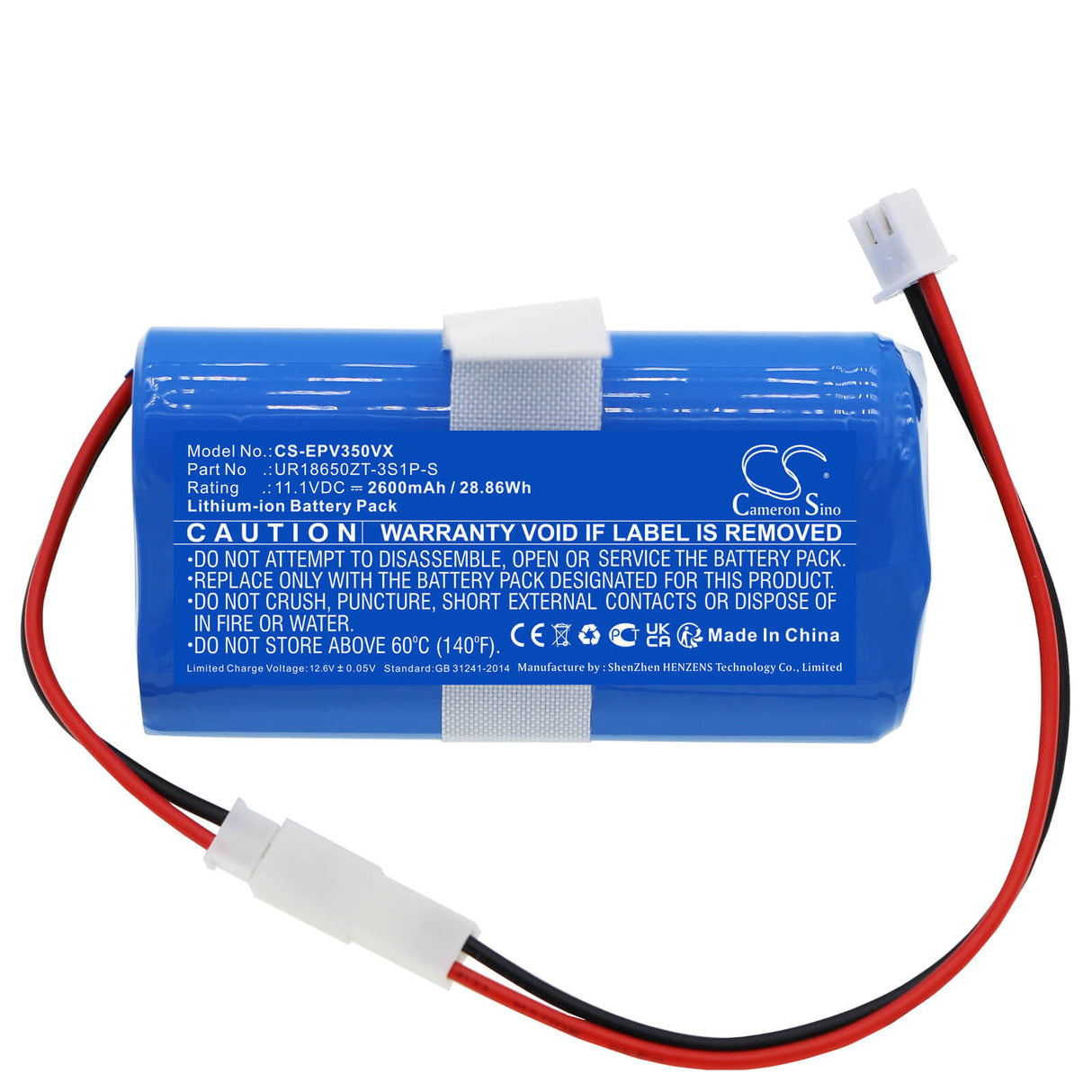 11.1v, Li-ion, 2600mah, Battery Fits Electropan, Ilife V3s, 28.86wh Vacuum Cameron Sino Technology Limited   