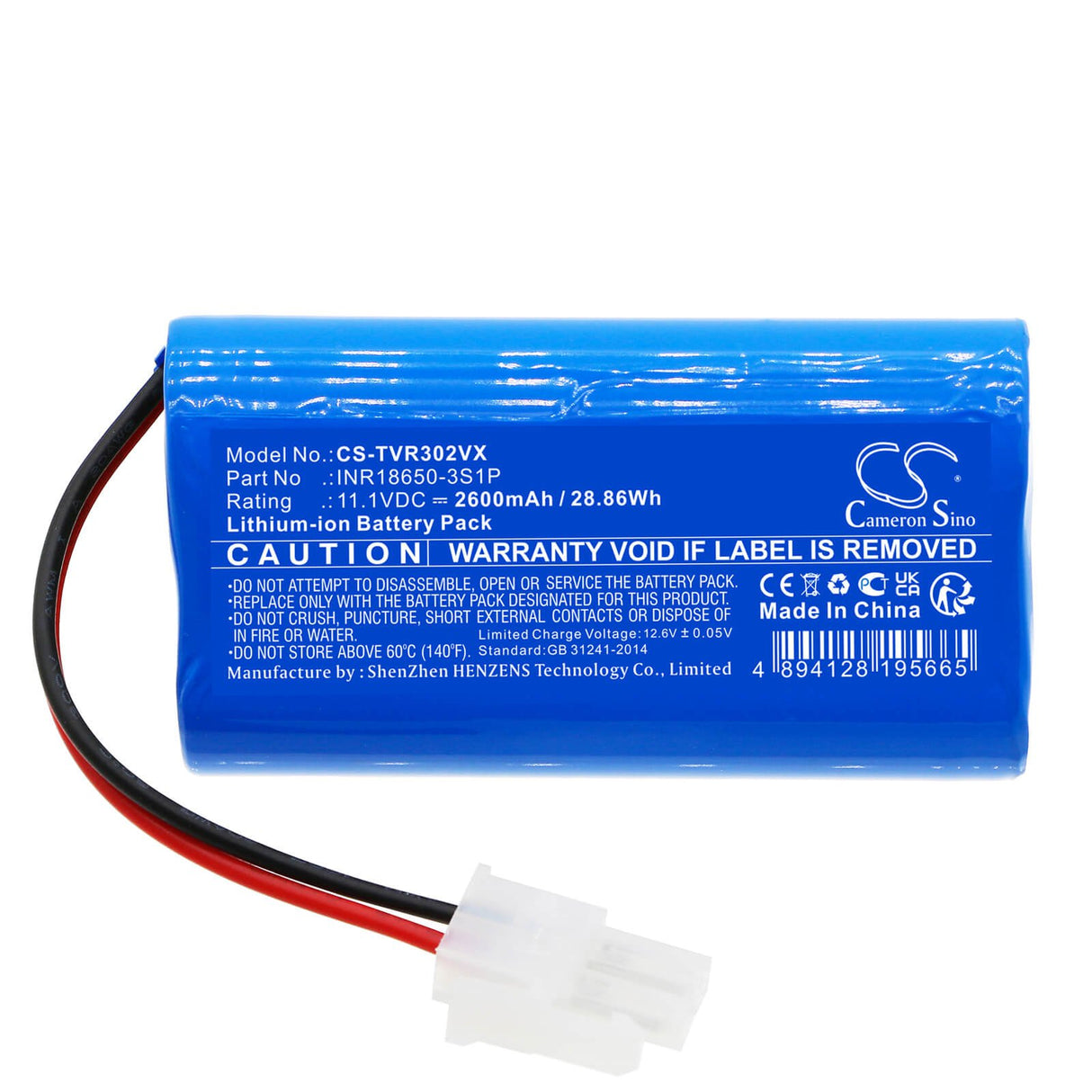 11.1v, Li-ion, 2600mah, Battery Fits Total, Tvcrr30201, 28.86wh Vacuum Cameron Sino Technology Limited   