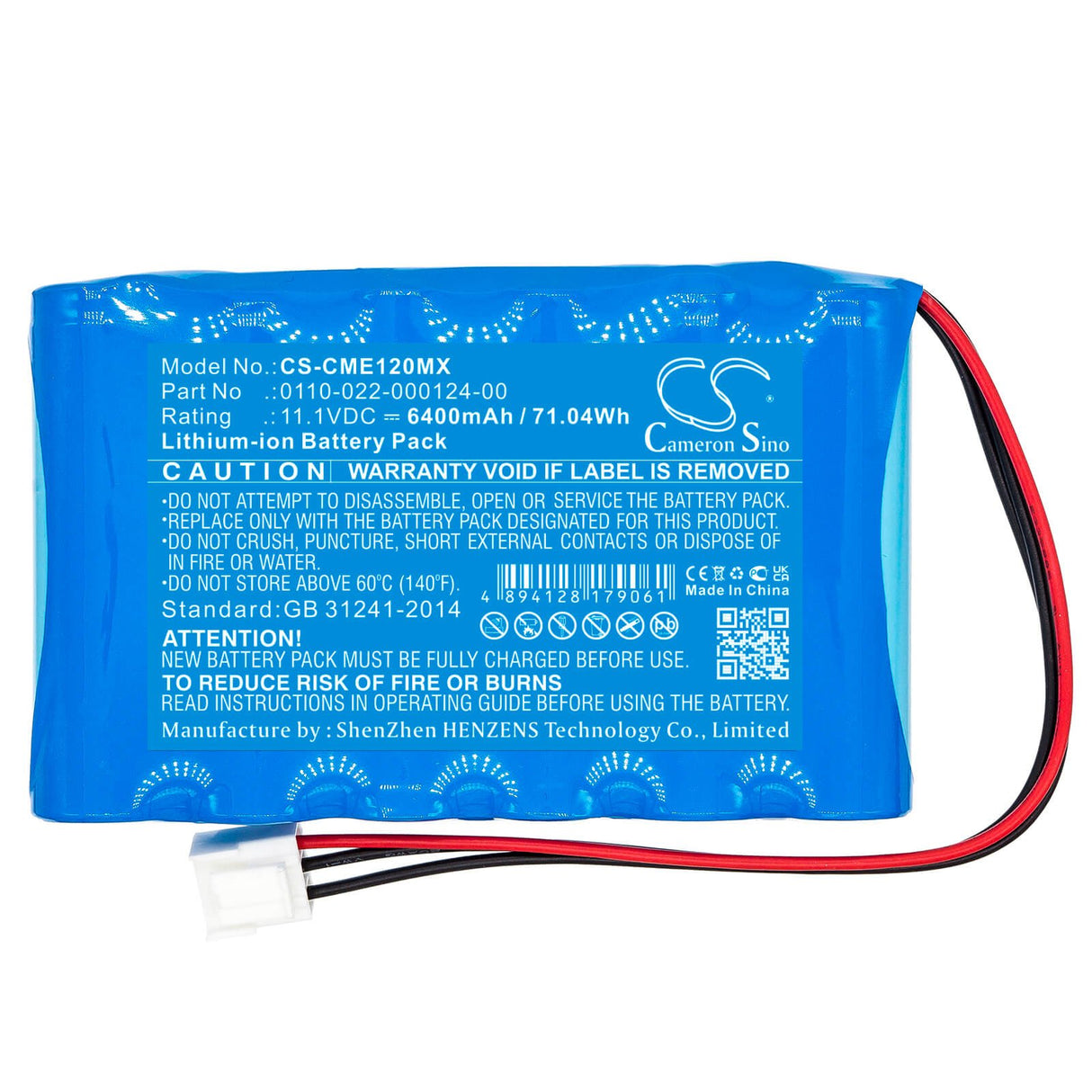 11.1v, Li-ion, 6400mah, Battery Fits Comen Cm-1200a Ecg, 71.04wh Medical Cameron Sino Technology Limited (Medical)   