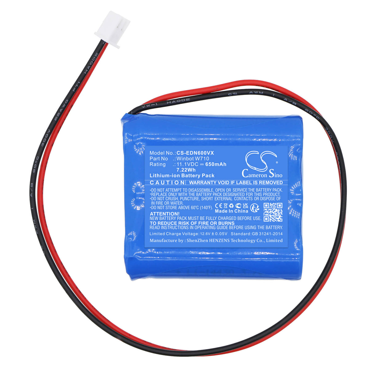 11.1v, Li-ion, 650mah, Battery Fits Ecovacs, Winbot W730, Winbot Wrn60, 7.22wh Vacuum Cameron Sino Technology Limited   