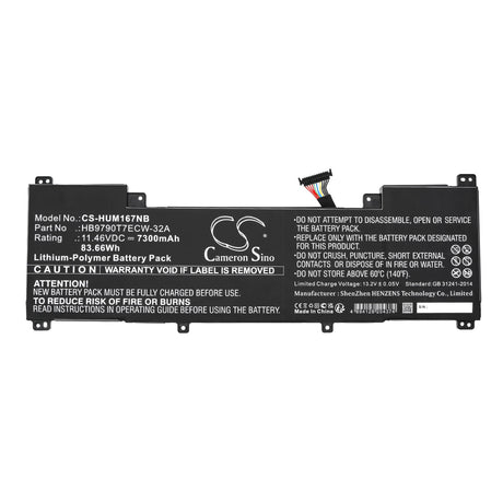 11.46v, Li-polymer, 7300mah, Notebook battery Fits Huawei Matebook 16 Crem-wfd9, Matebook 16 Crem-wfg9, 83.66wh Notebook, Laptop Cameron Sino Technology Limited   