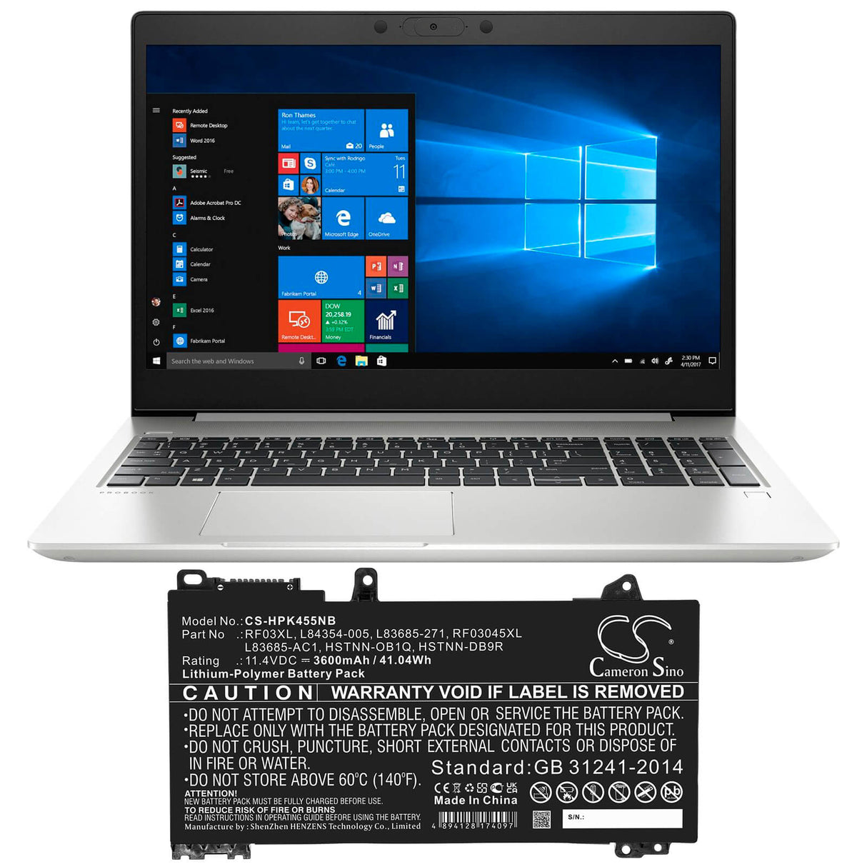 11.4v, 3600mah, Li-polymer Battery Fit's Hp, Pavilion X360 14 Convertible, Probook 455 G7, 41.04wh Notebook, Laptop Cameron Sino Technology Limited   