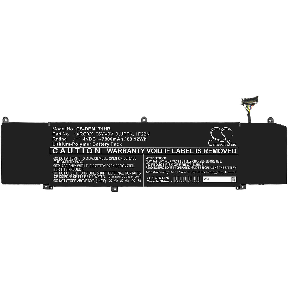 11.4v, 7800mah, Li-polymer Battery Fit's Dell, Alienware 2018 Orion M15, Alienware Alw15m-d1735r, 88.92wh Batteries for Electronics Cameron Sino Technology Limited   