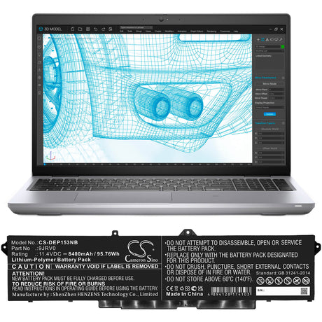 11.4v, 8400mah, Li-polymer Battery Fit's Dell, Precision 15 3561, 95.76wh Notebook, Laptop Cameron Sino Technology Limited   