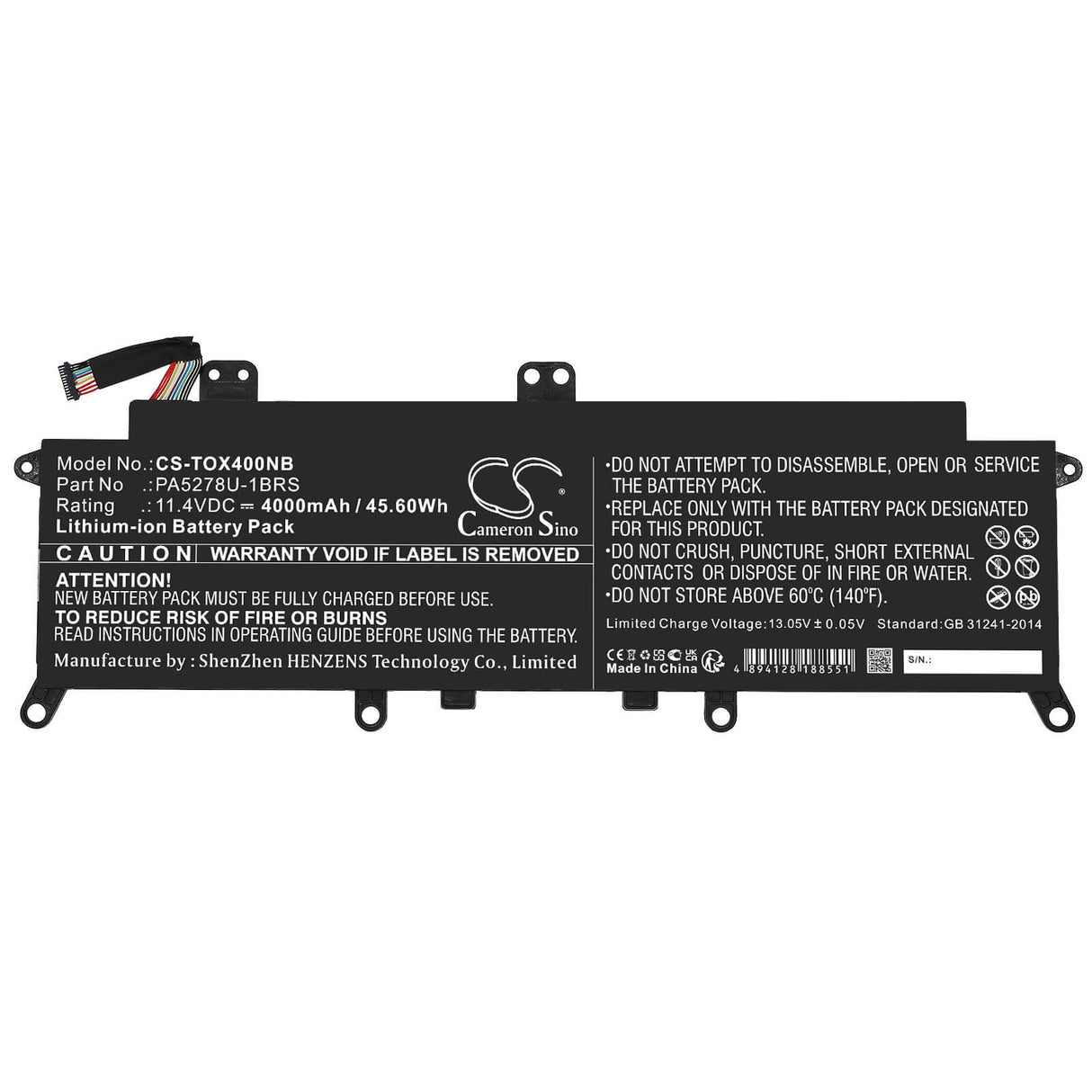 11.4v, Li-ion, 4000mah, Battery Fits Toshiba, Portege X30, Portege X30-d, 45.60wh Notebook, Laptop Cameron Sino Technology Limited   