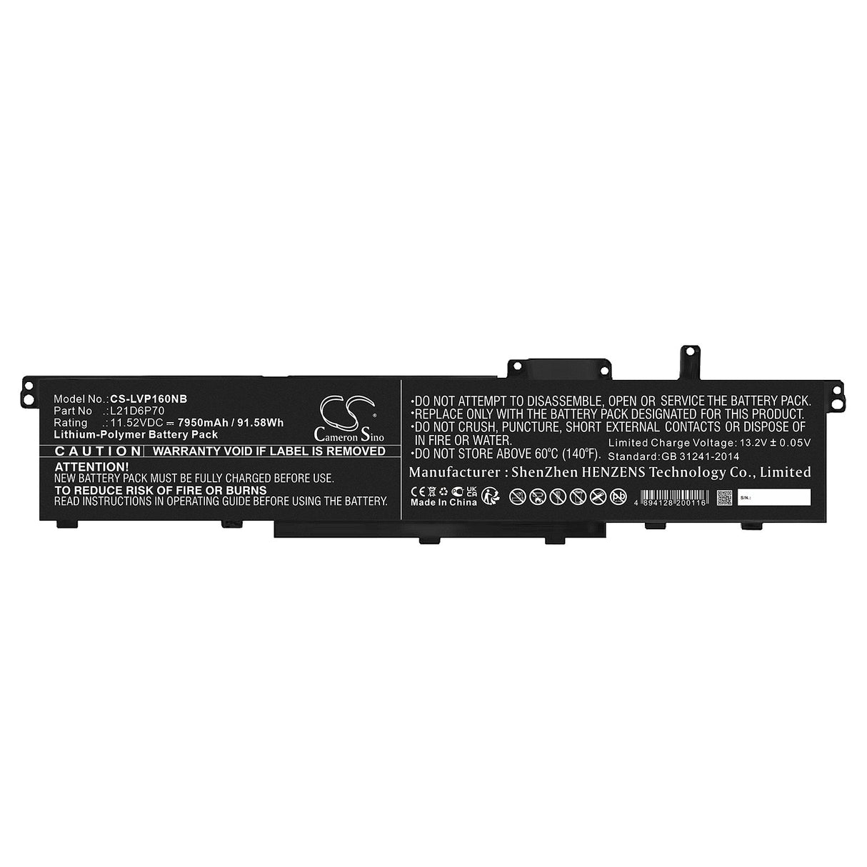 11.52V, Li-Polymer, 7950mAh, Battery fits Lenovo, Thinkpad P16 00cd 2022, Thinkpad P16 Gen1, 91.58Wh Notebook, Laptop Cameron Sino Technology Limited   