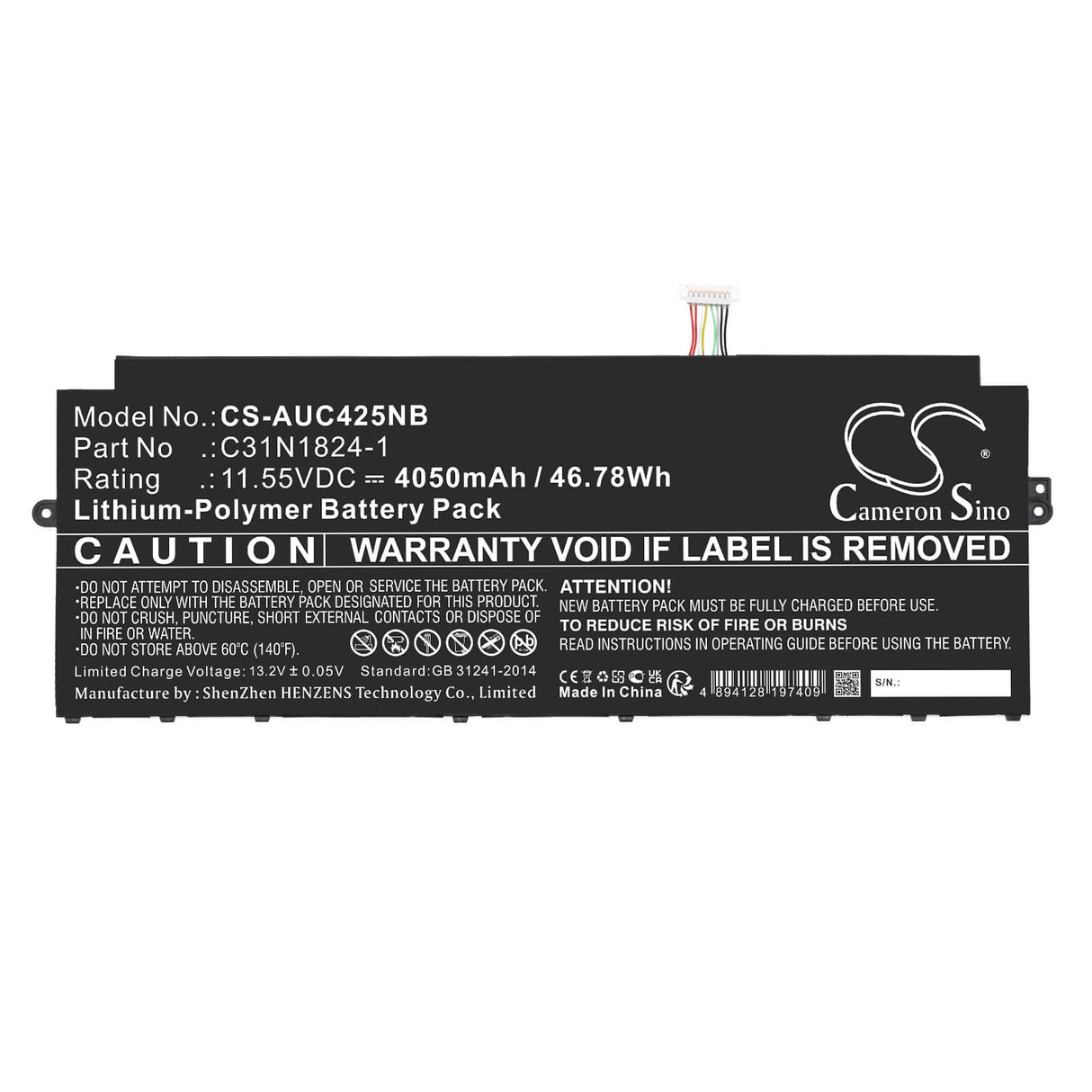 11.55v, Li-polymer, 4050mah, Battery Fits Asus, C433ta, Chromebook C425ta, 46.78wh Notebook, Laptop Cameron Sino Technology Limited   