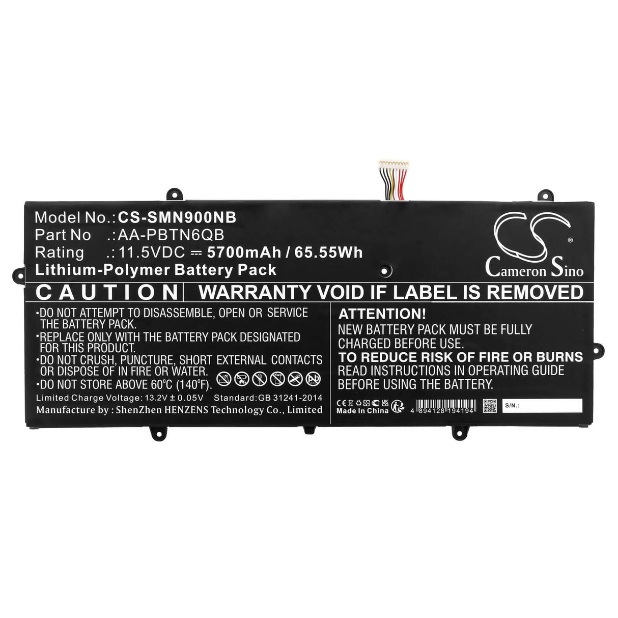 11.5v, Li-polymer, 5700mah, Battery Fits Samsung, Notebook 9 Np900x5n, Np900x5n, 65.55wh Notebook, Laptop Cameron Sino Technology Limited   