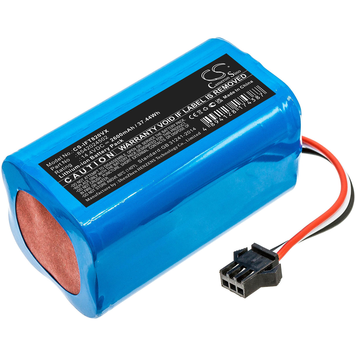 14.4v, 2600mah, Li-ion Battery Fit's Infinuvo, Hovo 700, Hovo-700-1610, Hovo-700-1703, 37.44wh Vacuum Cameron Sino Technology Limited   