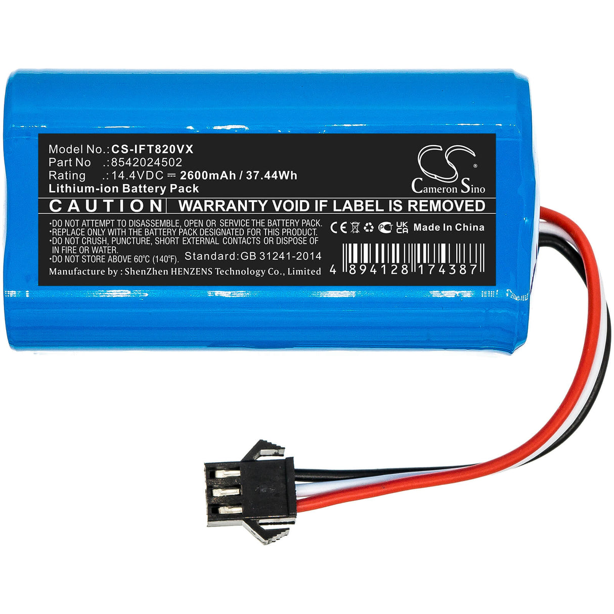 14.4v, 2600mah, Li-ion Battery Fit's Infinuvo, Hovo 700, Hovo-700-1610, Hovo-700-1703, 37.44wh Vacuum Cameron Sino Technology Limited   