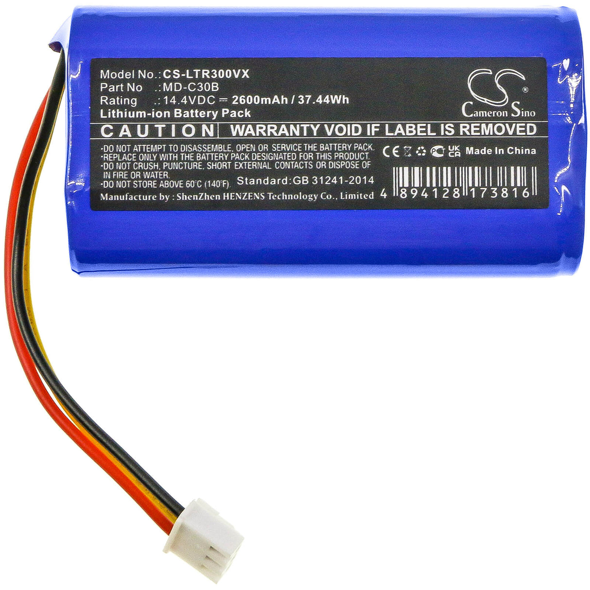 14.4v, 2600mah, Li-ion Battery Fit's Liectroux, Midea, M4, 37.44wh Vacuum Cameron Sino Technology Limited   