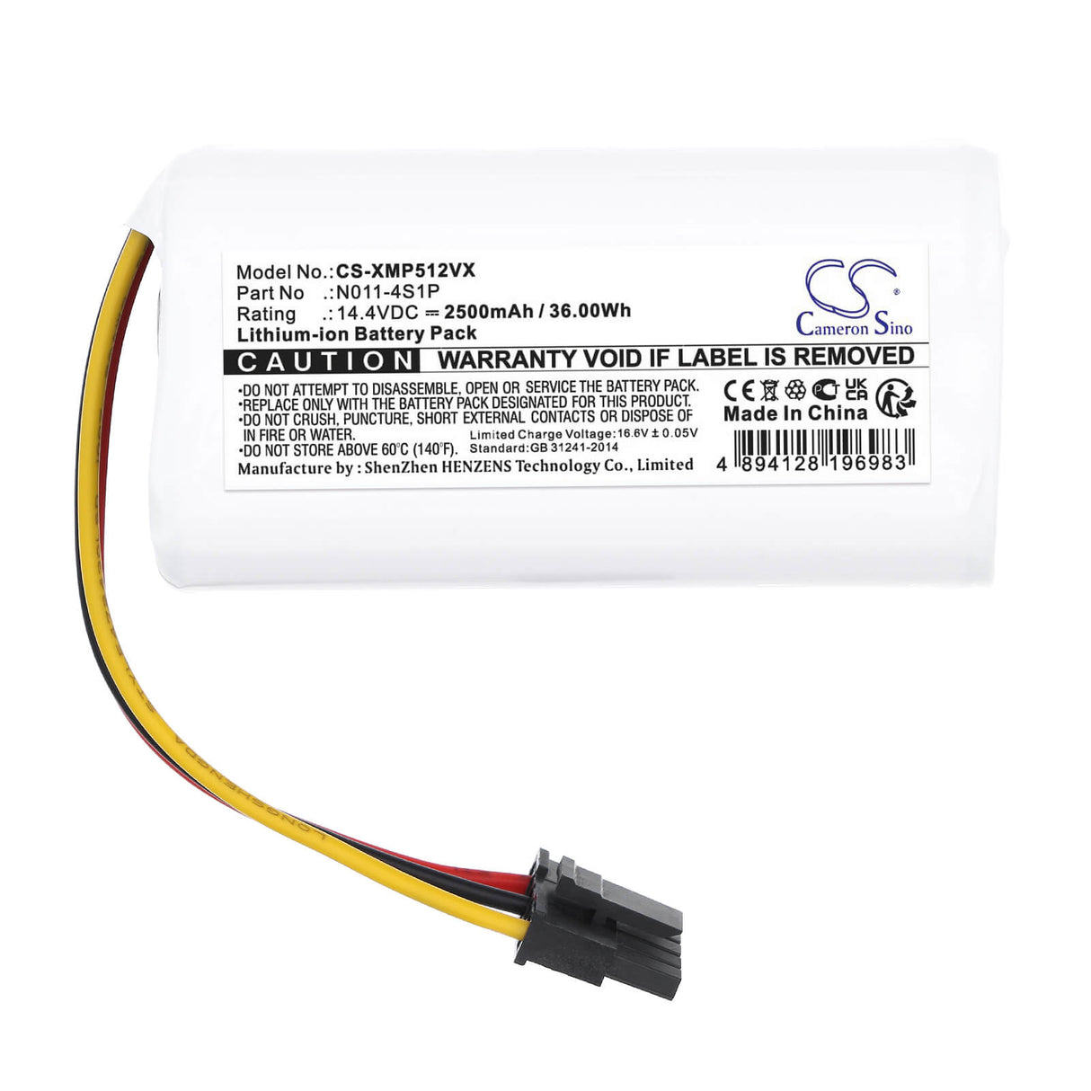 14.4v, Li-ion, 2500mah, Battery Fits Xiaomi, 42621, Bhr5217eu, 36.00wh Vacuum Cameron Sino Technology Limited   