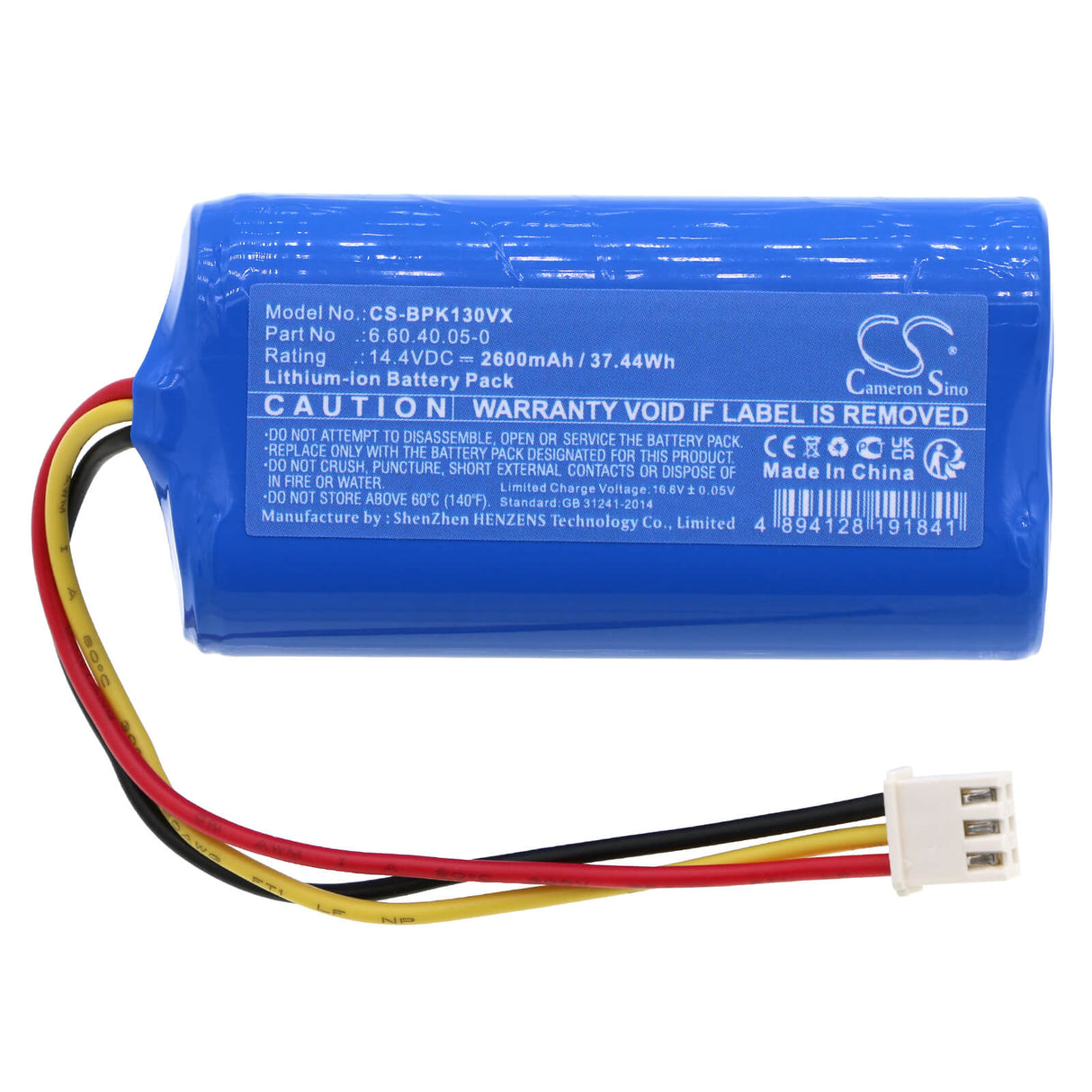 14.4v, Li-ion, 2600mah, Battery Fits Blaupunkt, Bluebot Xeasy, Bpk-vcbb1xb, 37.44wh Vacuum Cameron Sino Technology Limited   