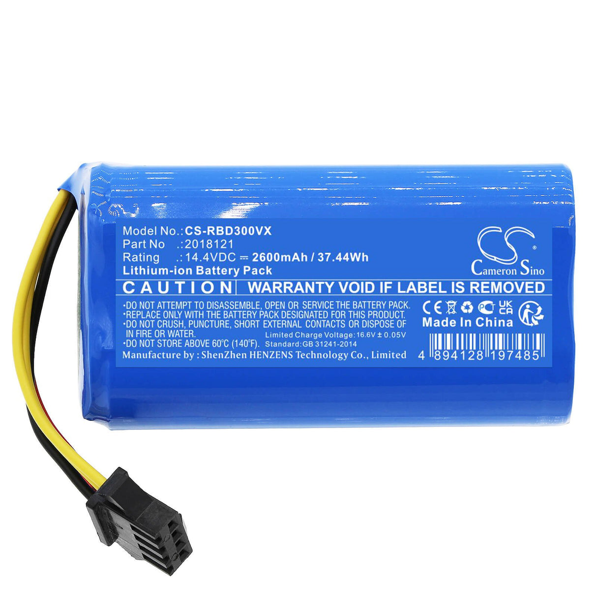 14.4v, Li-ion, 2600mah, Battery Fits Fmart, Yz-x1, 37.44wh Vacuum Cameron Sino Technology Limited   