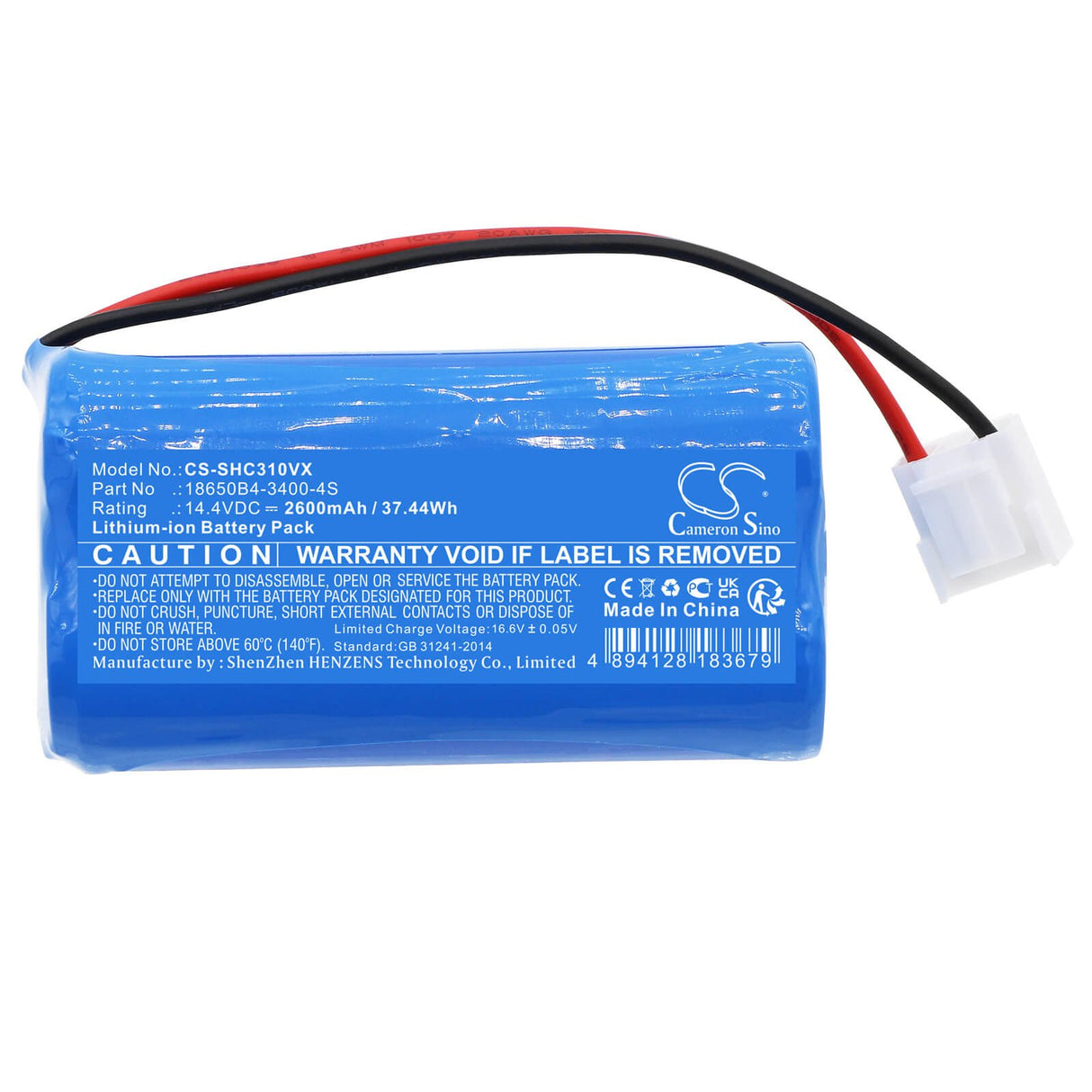 14.4v, Li-ion, 2600mah, Battery Fits Shark, C3 Mini, 37.44wh Vacuum Cameron Sino Technology Limited   