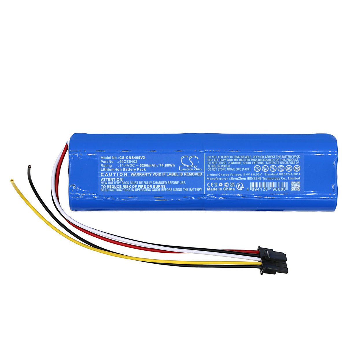 14.4V, Li-ion, 5200mAh, Battery fits Cecotec, Conga 4090, Conga 4490, 74.88Wh Vacuum Cameron Sino Technology Limited   