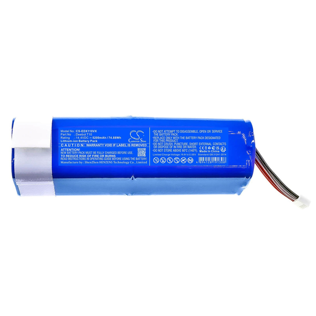 14.4v, Li-ion, 5200mah, Battery Fits Ecovacs, Deebot T10, Deebot T10 Plus, 74.88wh Vacuum Cameron Sino Technology Limited   