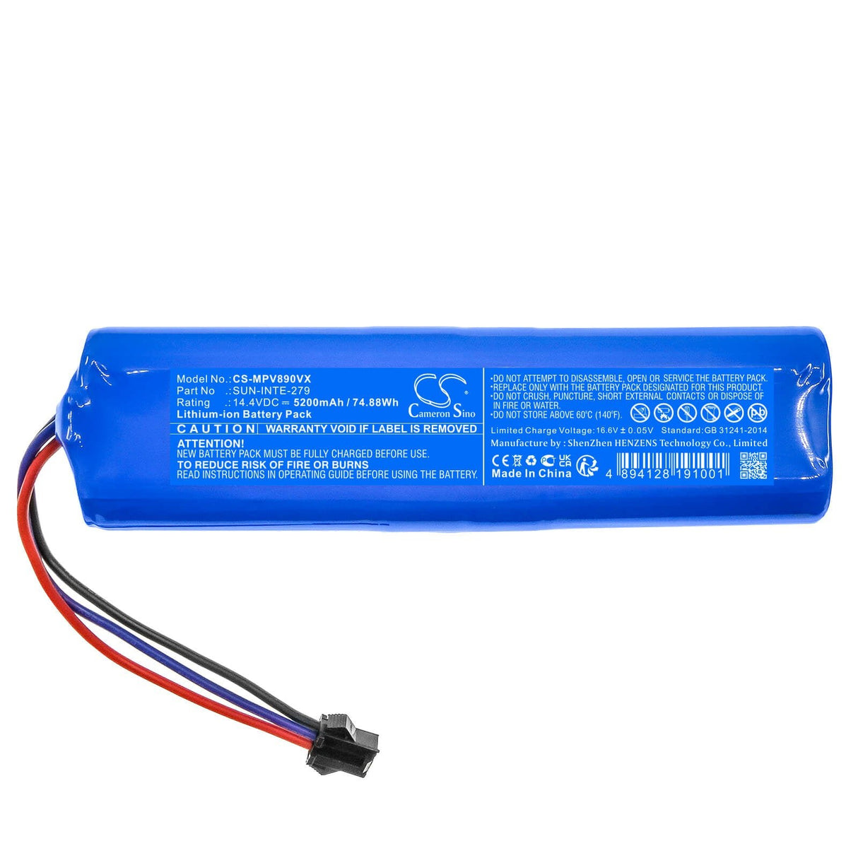 14.4v, Li-ion, 5200mah, Battery Fits Mamibot, Exvac 890, Garlyn Sr-800 Max, 74.88wh Vacuum Cameron Sino Technology Limited   