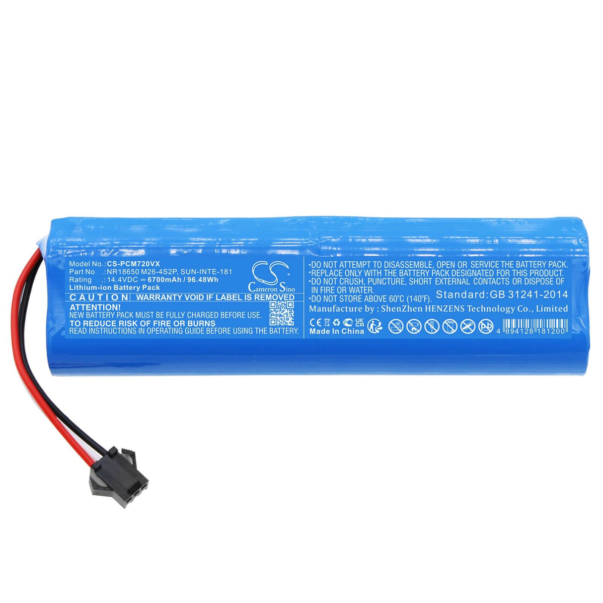 14.4v, Li-ion, 6700mah, Battery Fits Uoni S1, V980 Max, V980 Plus, 96.48wh Vacuum Cameron Sino Technology Limited   