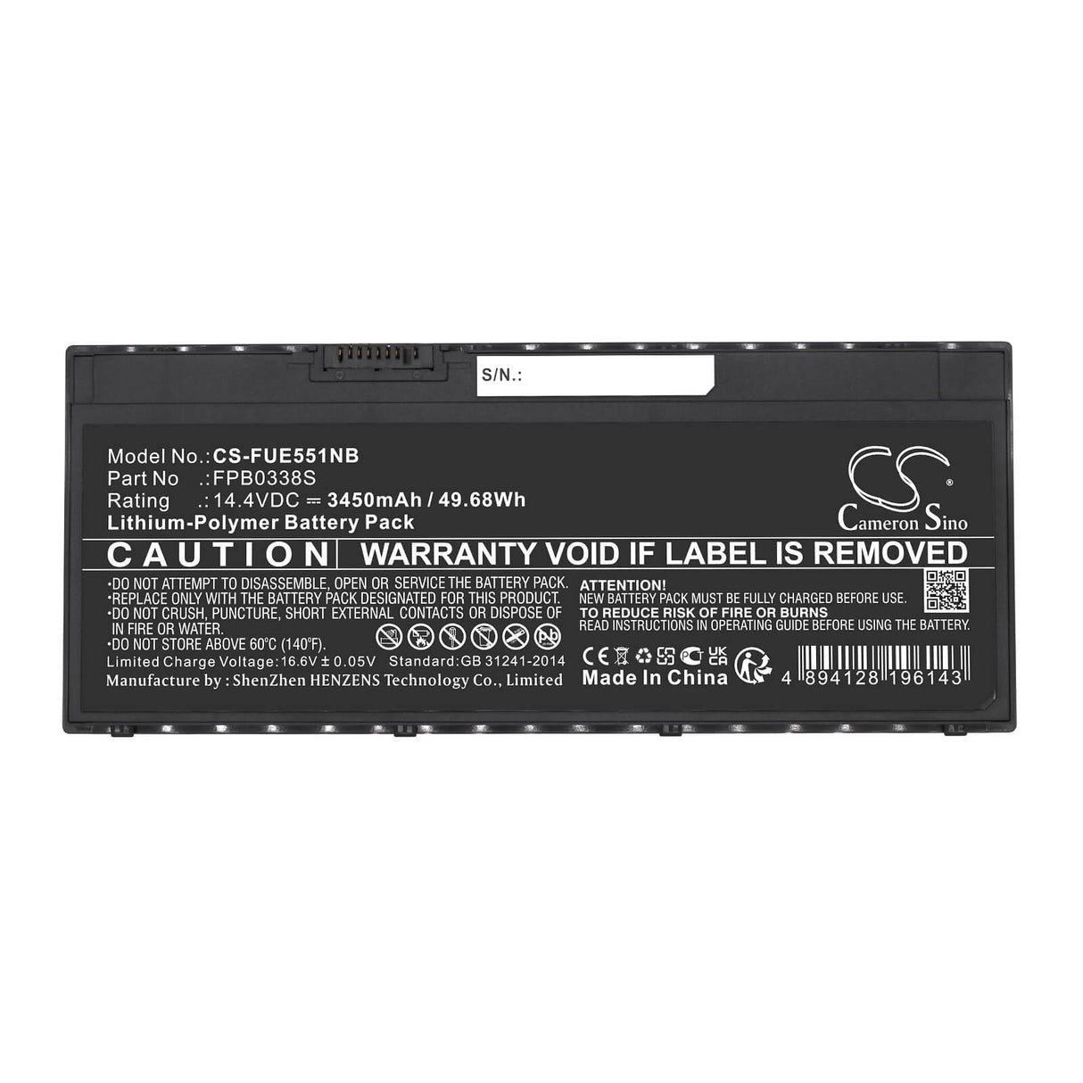 14.4v, Li-polymer, 3450mah, Battery Fits Fujitsu, Lifebook E4411 Vfy E4411mf5amn, Lifebook E4411 Vfy E4411mf5cmg, 49.68wh Notebook, Laptop Cameron Sino Technology Limited   