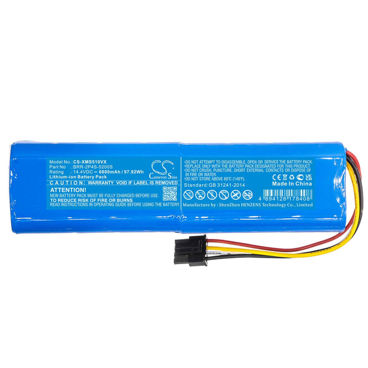 14.4v, Li-polymer, 6800mah, Battery Fits Xiaomi, Mi Robo, Mijia Roborock S50, 97.92wh Vacuum Cameron Sino Technology Limited   