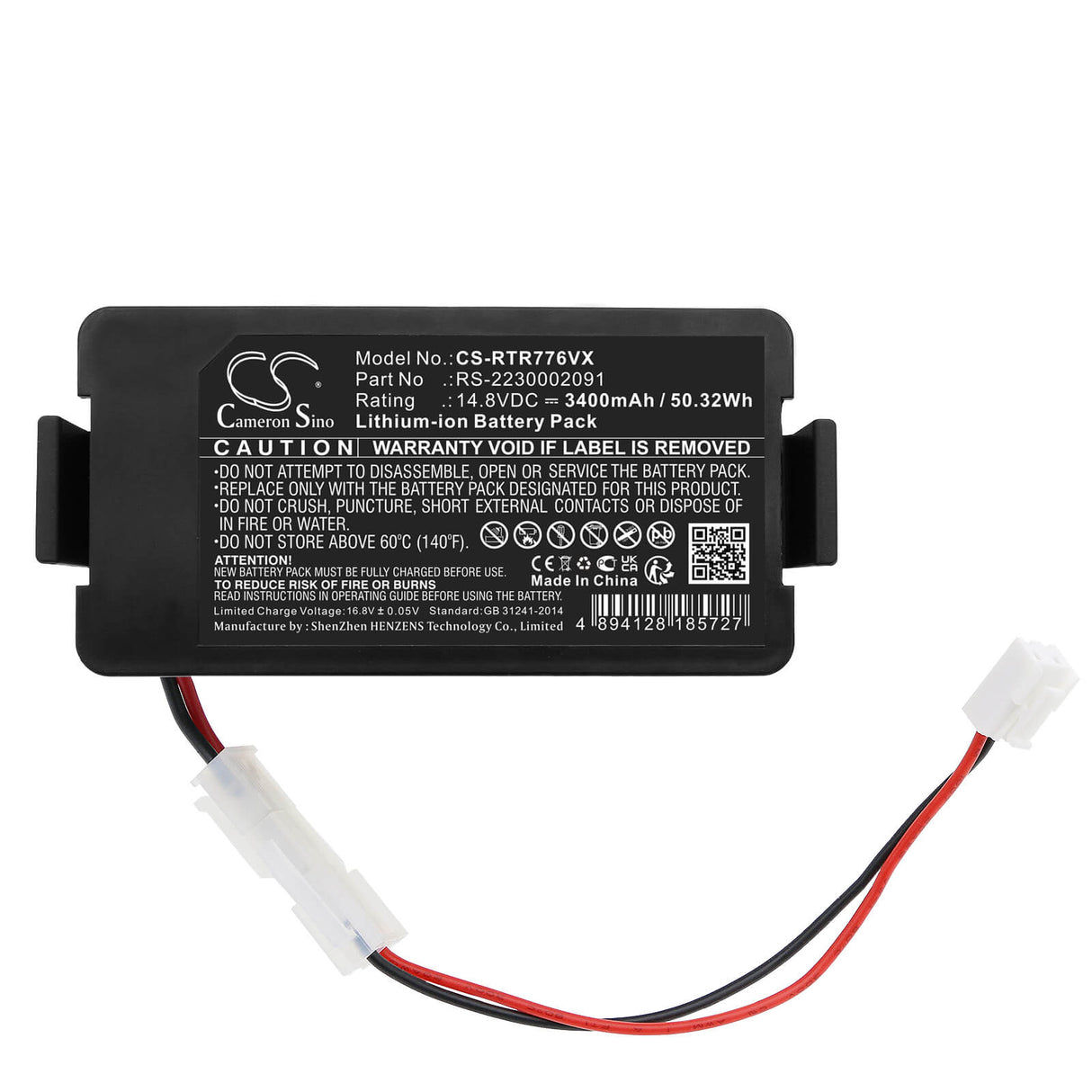 14.8v, Li-ion, 3400mah, Battery Fits Rowenta, Rr 7747 Wh 4q0, Rr 7755 Wh 4q0, 50.32wh Vacuum Cameron Sino Technology Limited   