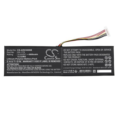 14.8v, Li-polymer, 4900mah, Battery Fits Aorus, X3 Plus V3, X3 Plus V5, 72.52wh Notebook, Laptop Cameron Sino Technology Limited   