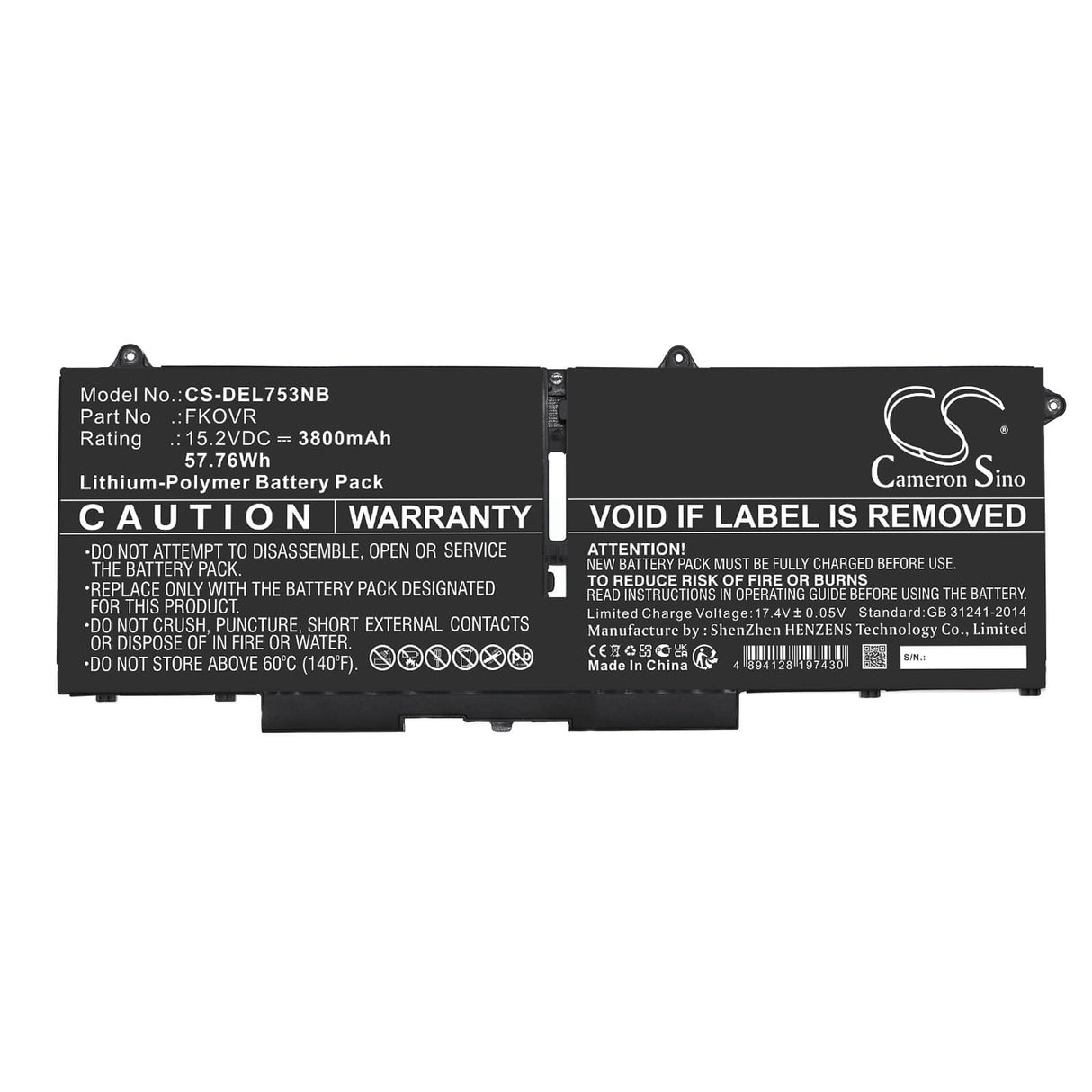 15.2v, Li-ion, 3800mah, Battery Fits Dell, Latitude 5330, Latitude 7330, 57.76wh Batteries for Electronics Cameron Sino Technology Limited   