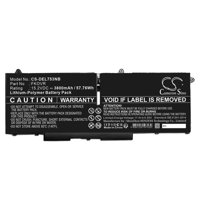 15.2v, Li-ion, 3800mah, Battery Fits Dell, Latitude 5330, Latitude 7330, 57.76wh Batteries for Electronics Cameron Sino Technology Limited   