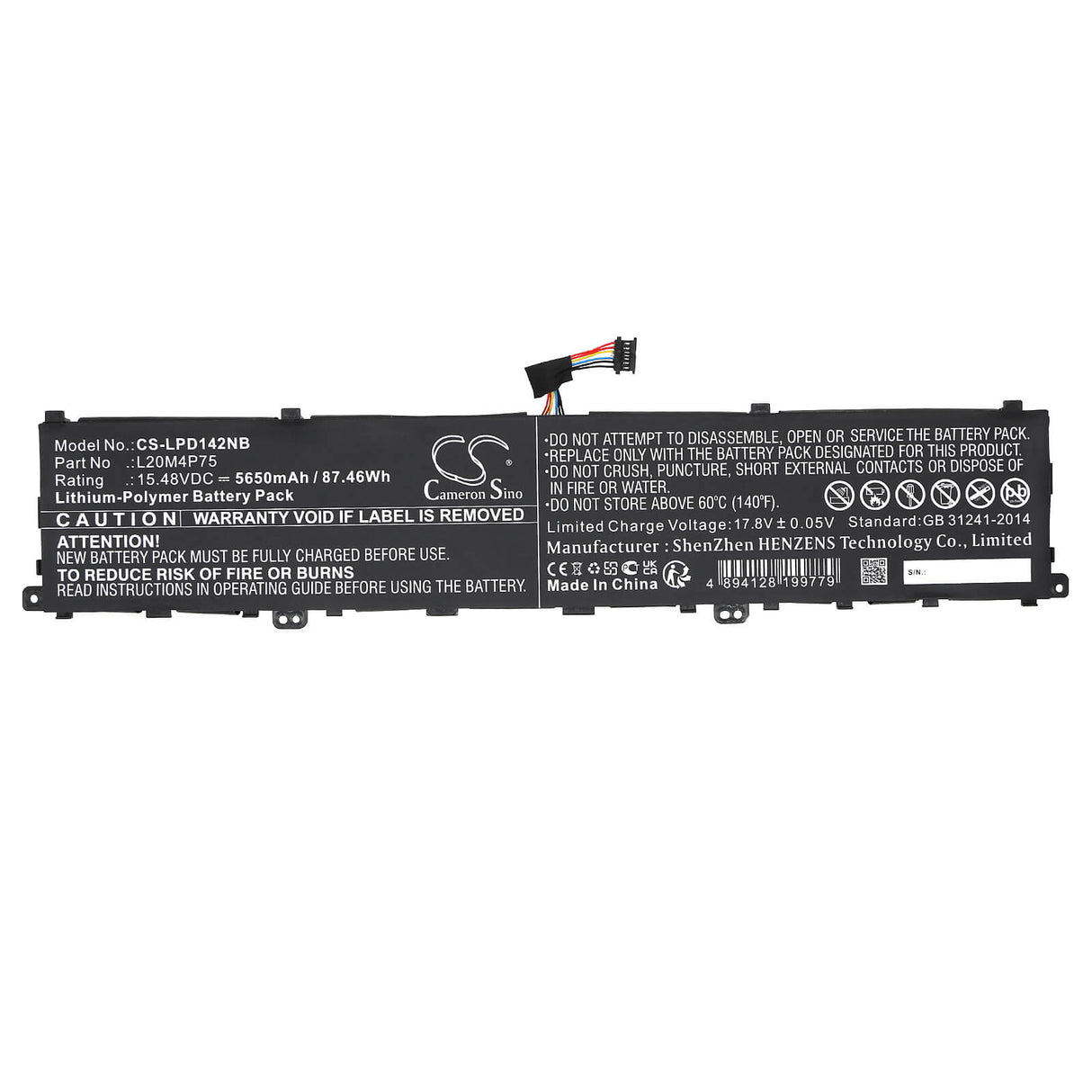 15.48V, Li-Polymer, 5650mAh, Battery fits Lenovo, Thinkpad P1 Gen 4 20y30002ix, Thinkpad P1 Gen 4 20y30005mb, 87.46Wh Notebook, Laptop Cameron Sino Technology Limited   