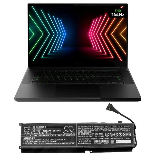 15.4v, 4200mah, Li-polymer Notebook battery Fit's Razer, Blade 15 2020, Blade 15 2021, Rz09-0328, 64.68wh Notebook, Laptop Cameron Sino Technology Limited   