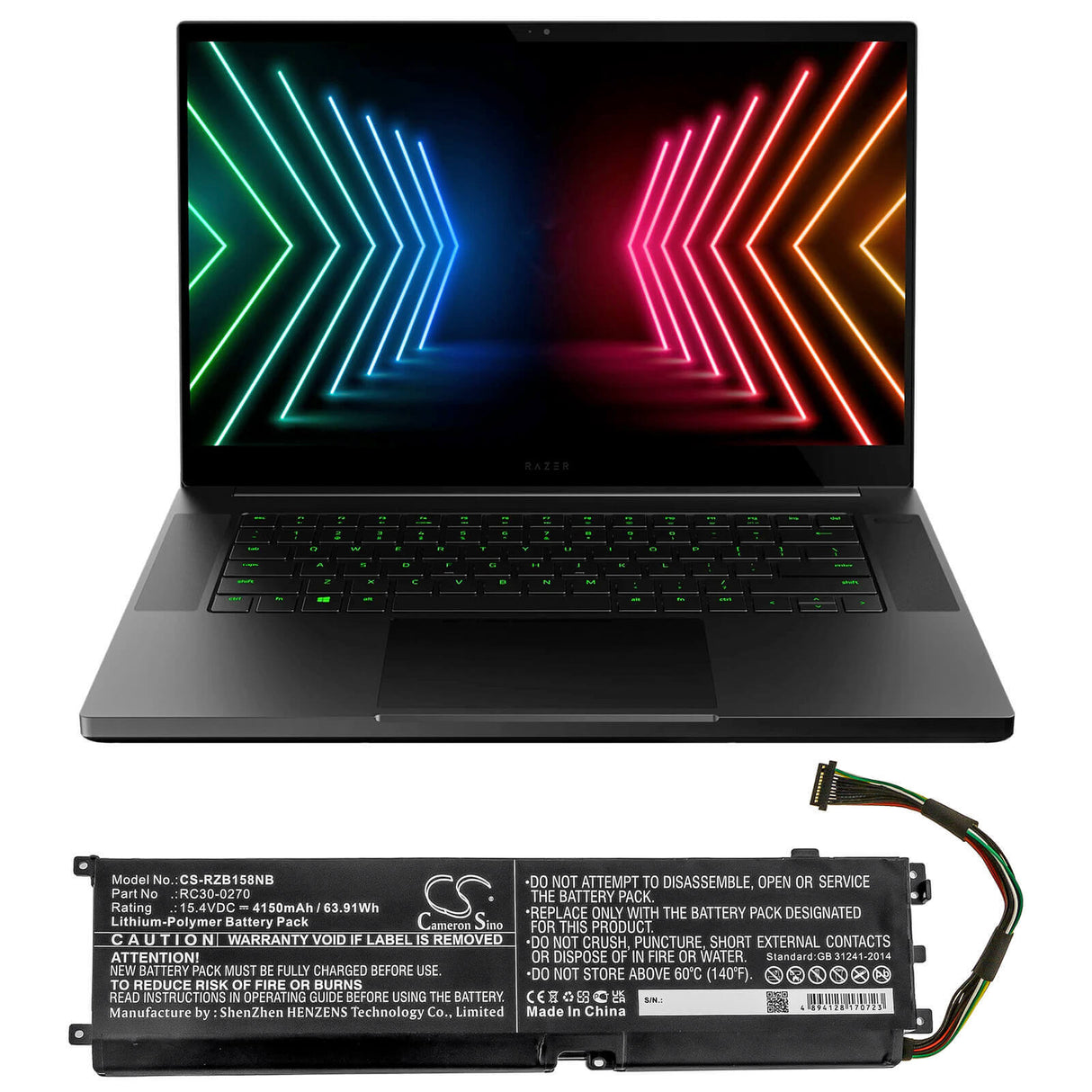 15.4v, Li-polymer, 4150mah, Battery Fit's Razer, Blade 15 Base, Blade 15 Base 2018 Gtx 1660 Ti, Blade 15 Base Model, 63.91wh Notebook, Laptop Cameron Sino Technology Limited   