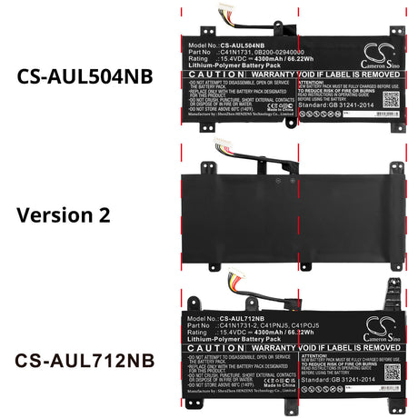 15.4v, Li-polymer, 4300mah, Battery Fits Asus G731gw, Rog Scar Ii Gl504gv-es015t, 66.22wh Notebook, Laptop Cameron Sino Technology Limited   