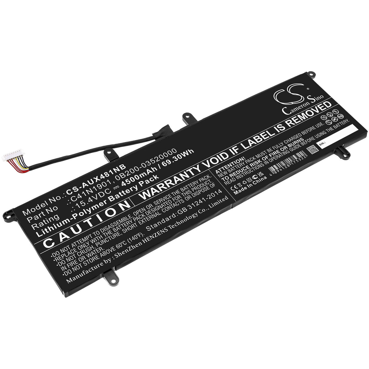 15.4v, Li-polymer, 4500mah, Battery Fits Asus, Zenbook 14 Ux481f, Zenbook 14 Ux481fl, 69.30wh Notebook, Laptop Cameron Sino Technology Limited   