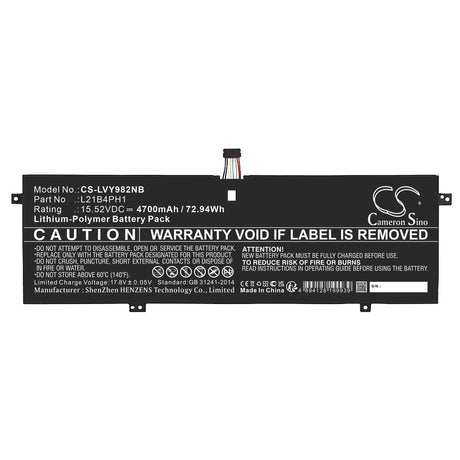 15.52V, Li-Polymer, 4700mAh, Battery fits Lenovo, Yoga Slim 9 14iap7 82t00002sp, Yoga Slim 9 14iap7 82t00003ge, 72.94Wh Notebook, Laptop Cameron Sino Technology Limited   