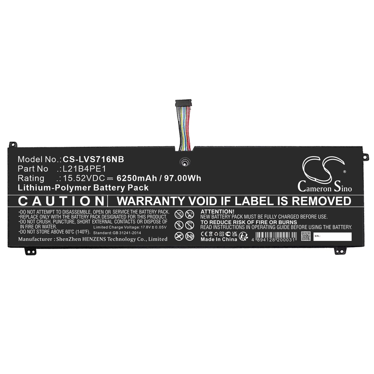 15.52V, Li-Polymer, 6250mAh, Battery fits Lenovo, Legion S7 16arha7, Legion S7 16arha7 82ug0000us, 97.0Wh Notebook, Laptop Cameron Sino Technology Limited   