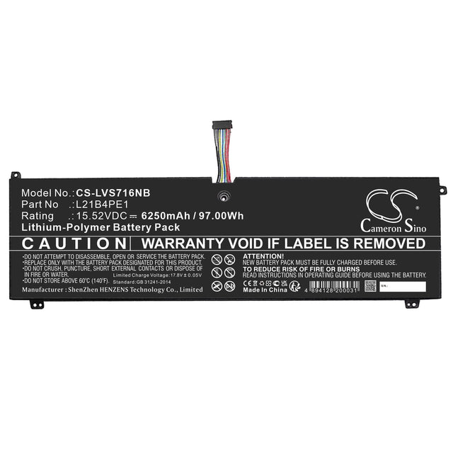 15.52V, Li-Polymer, 6250mAh, Battery fits Lenovo, Legion S7 16arha7, Legion S7 16arha7 82ug0000us, 97.0Wh Notebook, Laptop Cameron Sino Technology Limited   