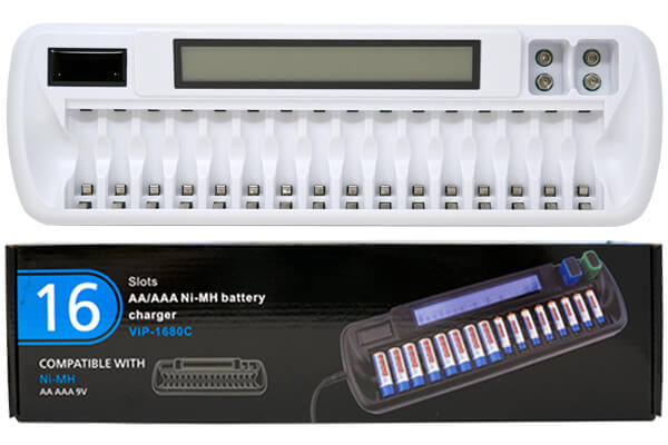 16 Bay Intelligent Battery Charger With Lcd Display Charges Aa & Aaa Batteries Sealed Lead Acid CB Range   