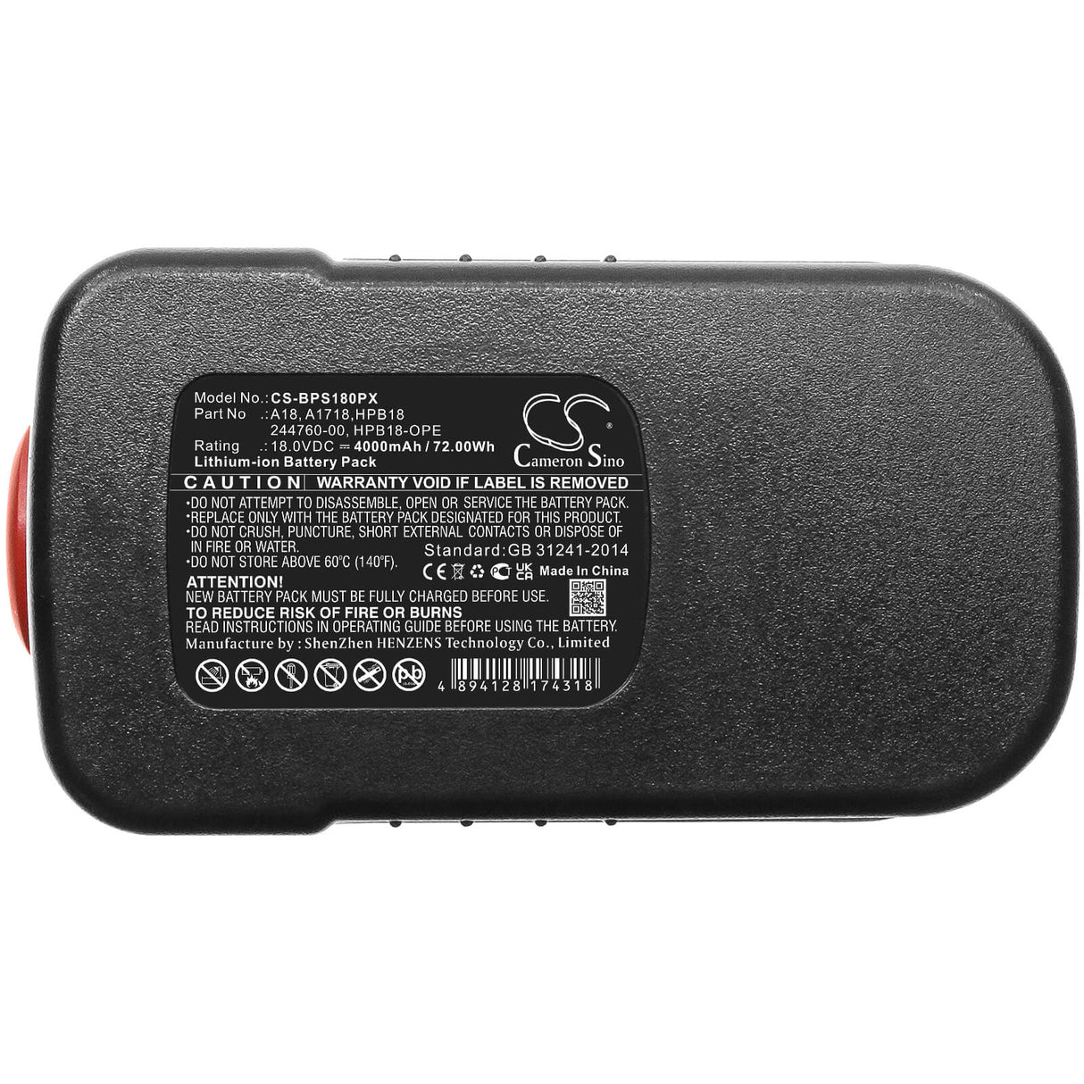 18.0v, 4000mah, Li-ion Battery Fit's Black & Decker, Bd18psk, Bdgl1800, Bdgl18k-2, 72.00wh Batteries for Electronics Cameron Sino Technology Limited   