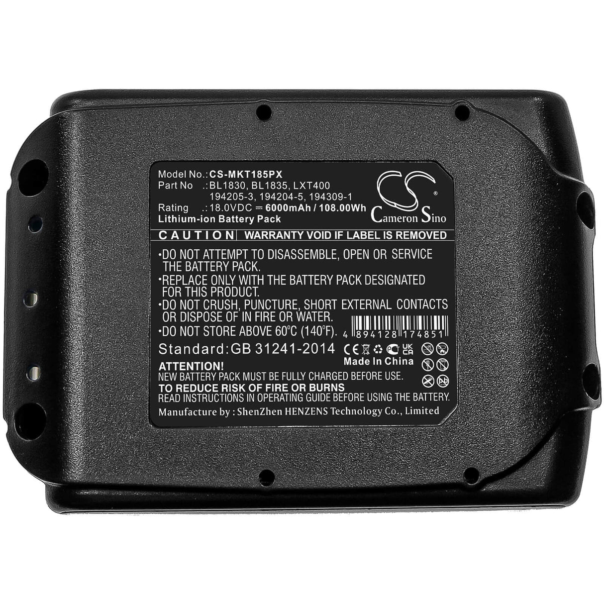 18.0v, 6000mah, Li-ion Battery Fit's Makita, Bbo180, Bbo180z, Bcf201, 108.00wh Power Tools Cameron Sino Technology Limited (Dangerous Goods)   