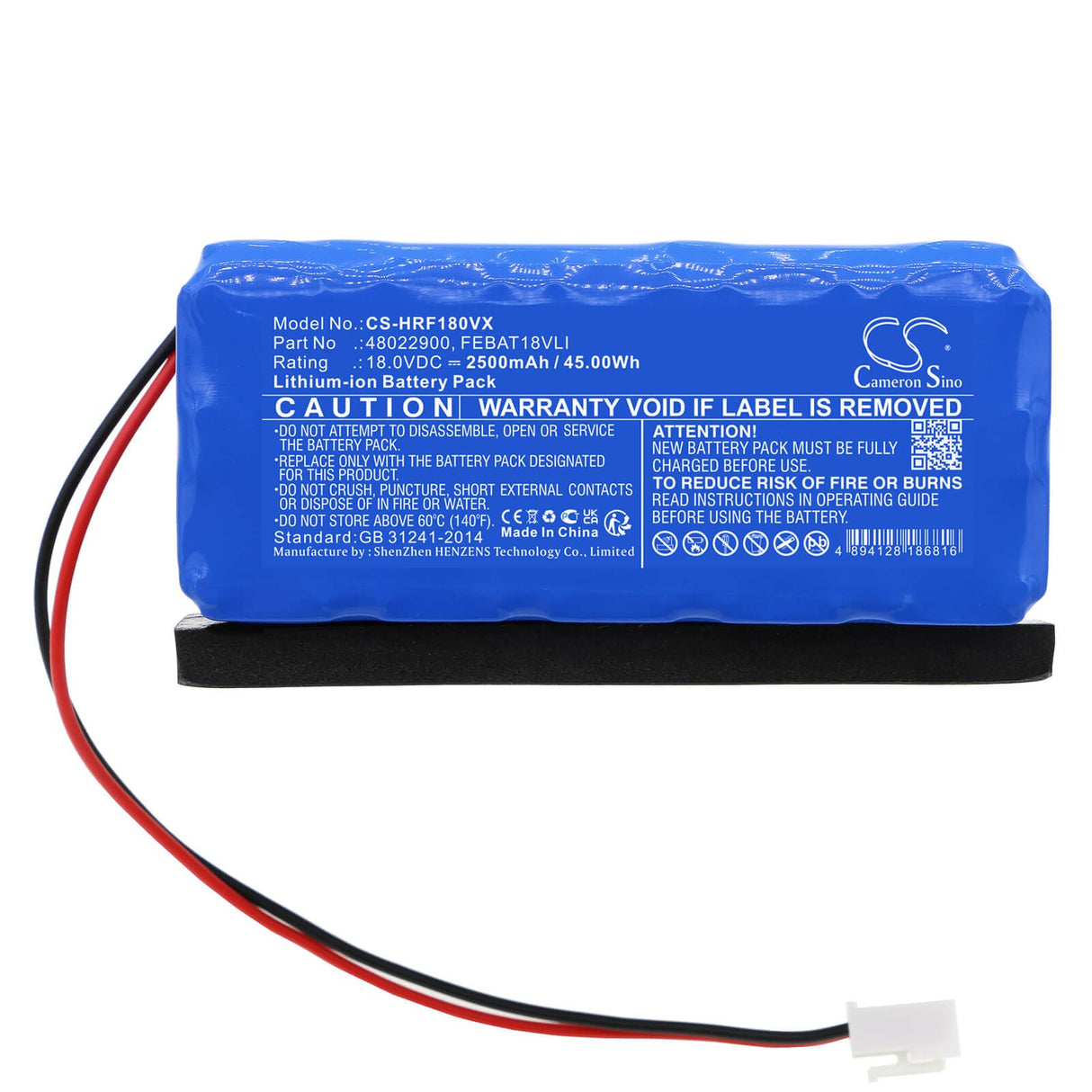 18.0v, Li-ion, 2500mah, Battery Fits Hoover, Fe18ali, Fe18ali 011, 45.00wh Vacuum Cameron Sino Technology Limited   