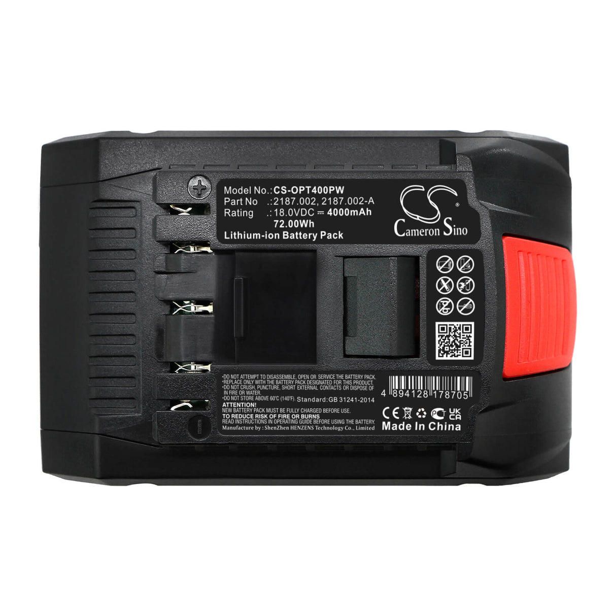 18.0v, Li-ion, 4000mah, Battery Fits Orgapack, Or-t250, Or-t400, 72.00wh Strapping Tools Cameron Sino Technology Limited   