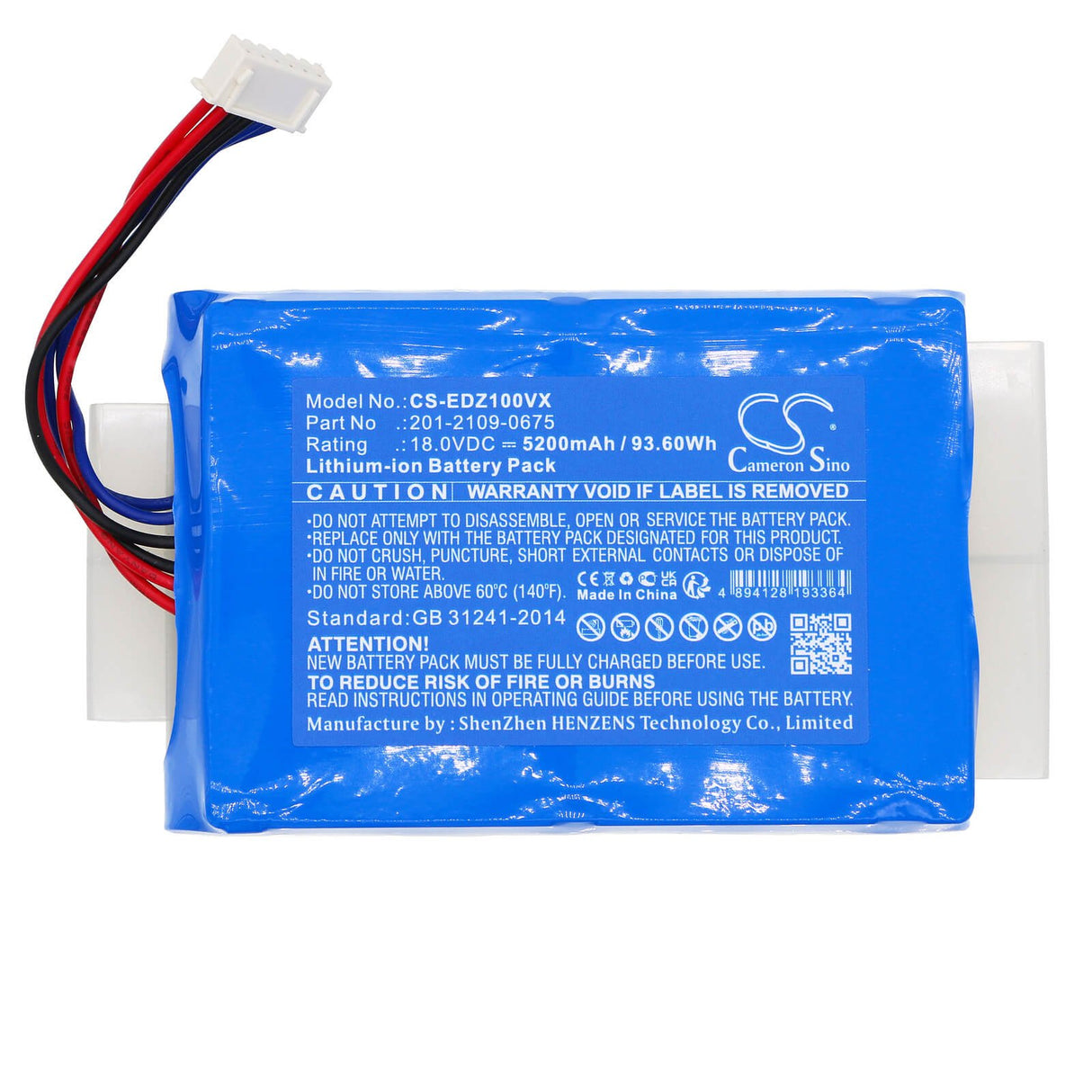 18.0v, Li-ion, 5200mah, Battery Fits Ecovacs, Airbot Z1, Az1, 93.60wh Vacuum Cameron Sino Technology Limited   