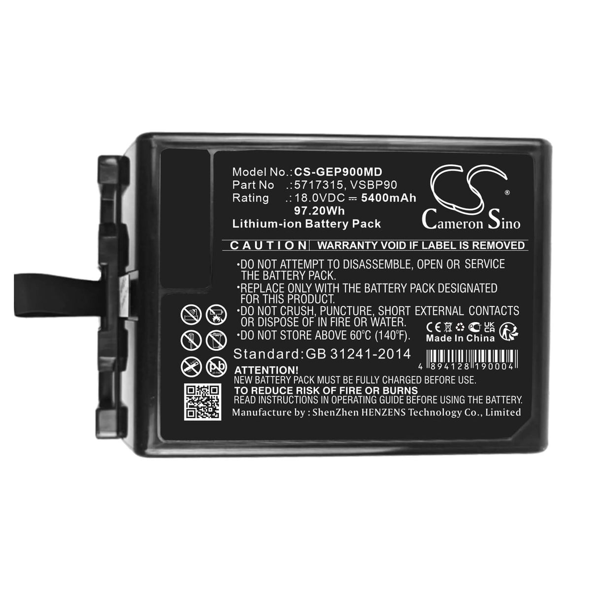 18.0v, Li-ion, 5400mah , Battery Fits Ge Vivid Iq, 97.20wh Medical Cameron Sino Technology Limited (Medical)   