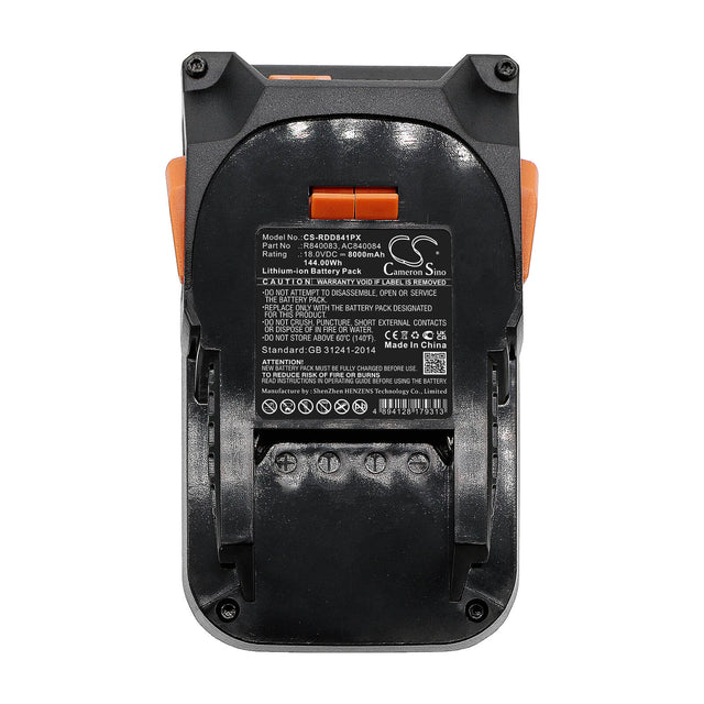 18.0v, Li-ion, 8000mah, Battery Fits Ridgid 130383001, 130383025, 144.00wh Power Tools Cameron Sino Technology Limited (Dangerous Goods)   