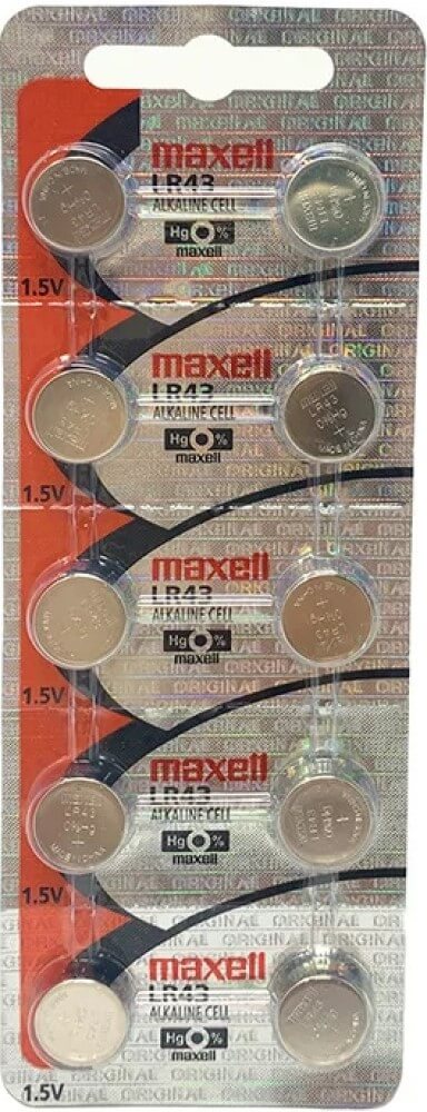 186 - Lr43 1.5 Volt Alkaline Battery Replacement (card of 10) Coin Cell Batteries Maxell   