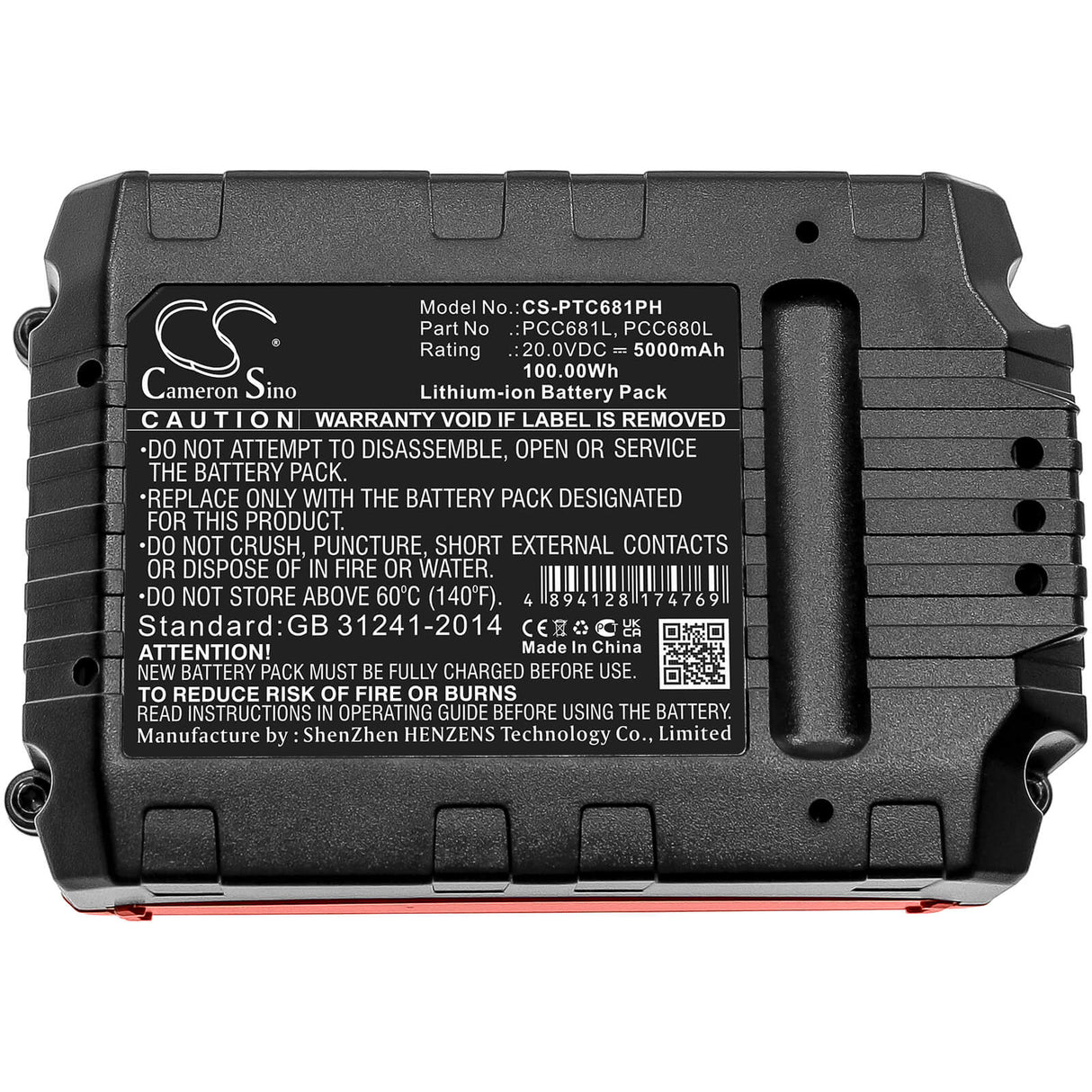 20.0v, 5000mah, Li-ion Battery Fit's Porter Cable, Pcc600, Pcc601, Pcc601la, 100.00wh Power Tools Cameron Sino Technology Limited (Dangerous Goods)   